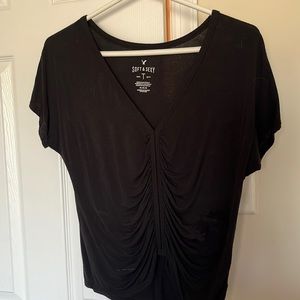 American Eagle soft & sexy black scrunched v neck shirt.